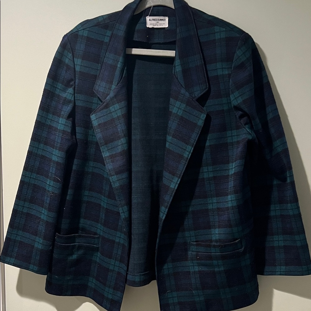 Alfred Dunner Navy and Teal Plaid Blazer